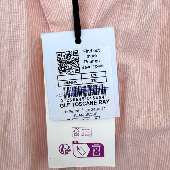 Galeries Lafayette Womens Blouse Top Size 36 / XS 100% Cotton Striped Peach - Picture 3 of 9